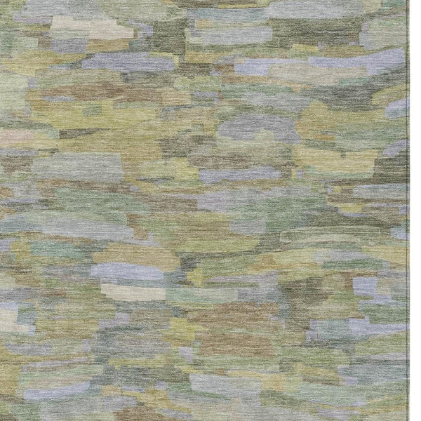 HomeRoots 10' Indoor Outdoor Washable Area Rug in Artichoke Green & Taupe Stripes - Durable, Stylish & Easy-Care 641223