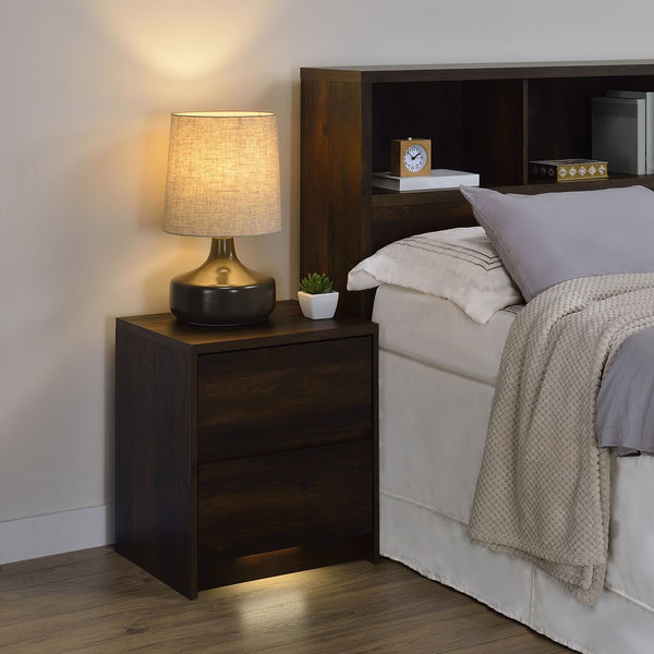 English Elm Geary Dark Pine 2-Drawer Nightstand with LED Lighting, Dual Outlet & USB-A/C Charging Ports for Bedsides B062P375559
