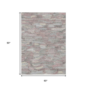 HomeRoots 5' X 8' Stylish Blush and Gray Striped Washable Area Rug for Indoor and Outdoor High-Traffic Areas 641225