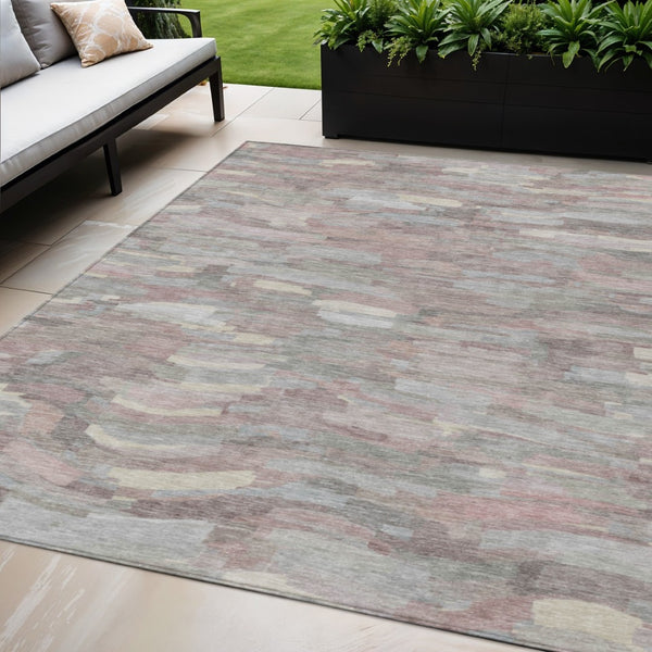 HomeRoots 5' X 8' Stylish Blush and Gray Striped Washable Area Rug for Indoor and Outdoor High-Traffic Areas 641225