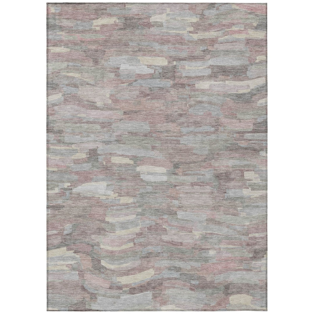 HomeRoots 5' X 8' Stylish Blush and Gray Striped Washable Area Rug for Indoor and Outdoor High-Traffic Areas 641225
