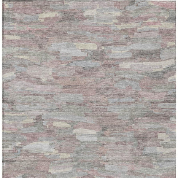 HomeRoots 5' X 8' Stylish Blush and Gray Striped Washable Area Rug for Indoor and Outdoor High-Traffic Areas 641225