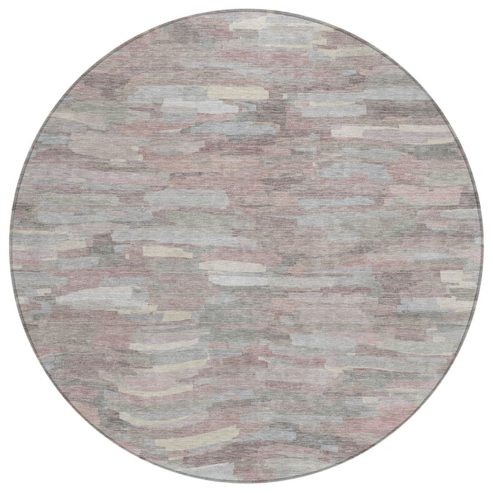 HomeRoots 8' Blush and Gray Round Striped Washable Rug - Stylish Indoor/Outdoor Comfort for Every Space! 641226