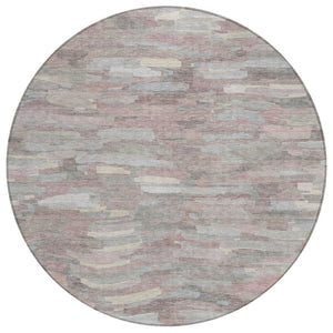 HomeRoots 8' Blush and Gray Round Striped Washable Rug - Stylish Indoor/Outdoor Comfort for Every Space! 641226