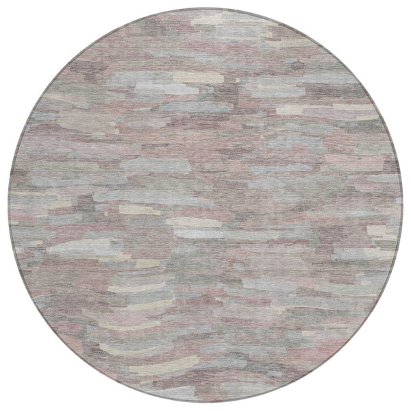 HomeRoots 8' Blush and Gray Round Striped Washable Rug - Stylish Indoor/Outdoor Comfort for Every Space! 641226