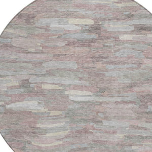 HomeRoots 8' Blush and Gray Round Striped Washable Rug - Stylish Indoor/Outdoor Comfort for Every Space! 641226