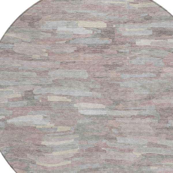 HomeRoots 8' Blush and Gray Round Striped Washable Rug - Stylish Indoor/Outdoor Comfort for Every Space! 641226