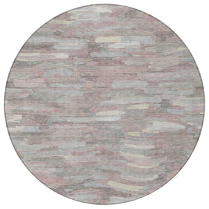HomeRoots 8' Blush and Gray Round Striped Washable Rug - Stylish Indoor/Outdoor Comfort for Every Space! 641226
