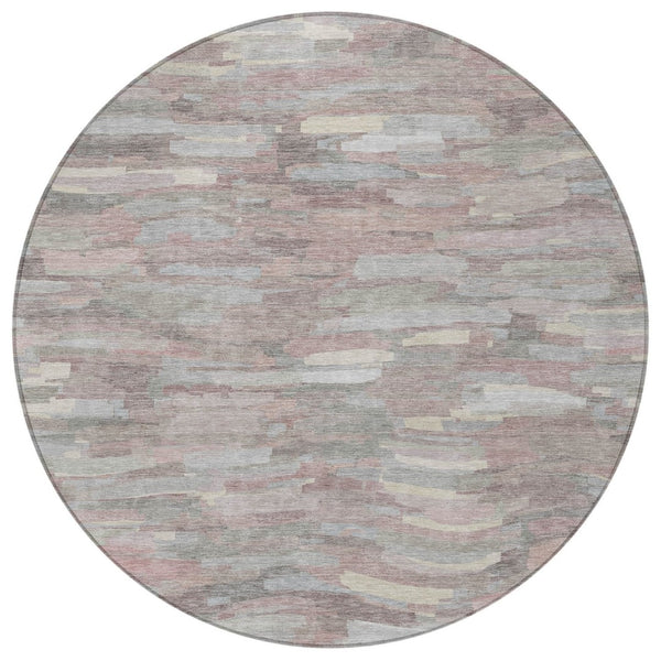 HomeRoots 8' Blush and Gray Round Striped Washable Rug - Stylish Indoor/Outdoor Comfort for Every Space! 641226