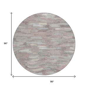 HomeRoots 8' Blush and Gray Round Striped Washable Rug - Stylish Indoor/Outdoor Comfort for Every Space! 641226