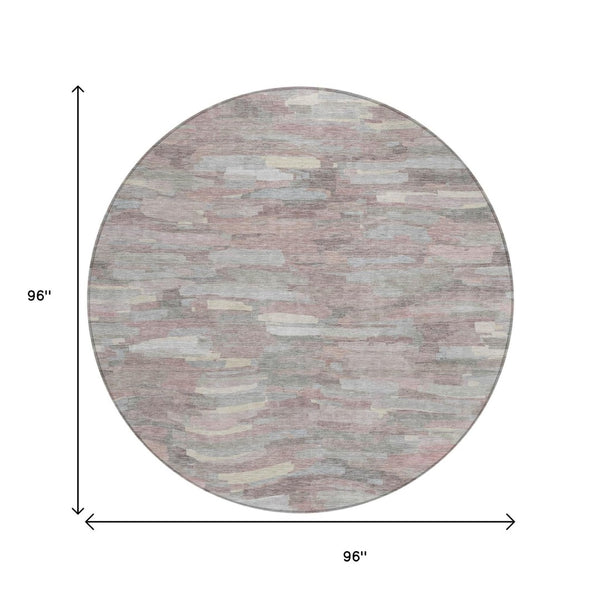 HomeRoots 8' Blush and Gray Round Striped Washable Rug - Stylish Indoor/Outdoor Comfort for Every Space! 641226