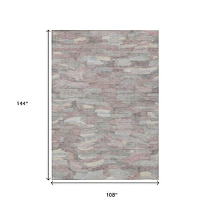 HomeRoots 9' X 12' Blush & Gray Striped Area Rug - Durable, Washable, Versatile for Indoors & Outdoors Spaces 641228