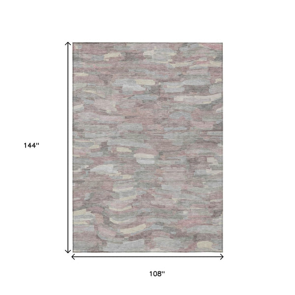 HomeRoots 9' X 12' Blush & Gray Striped Area Rug - Durable, Washable, Versatile for Indoors & Outdoors Spaces 641228
