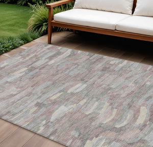 HomeRoots 9' X 12' Blush & Gray Striped Area Rug - Durable, Washable, Versatile for Indoors & Outdoors Spaces 641228