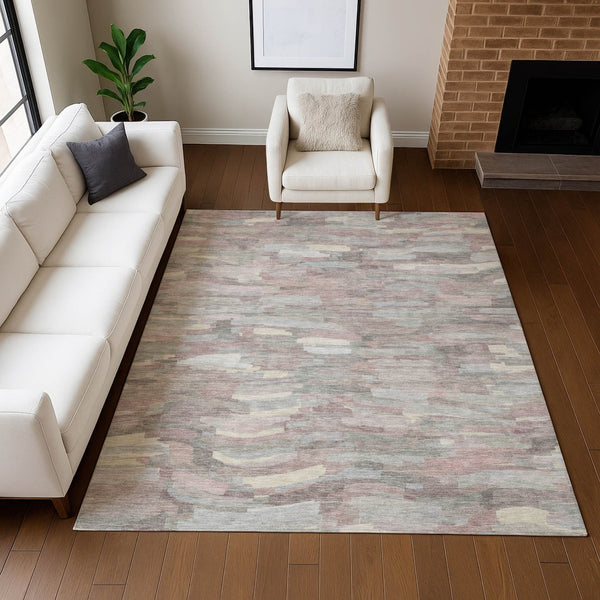 HomeRoots 9' X 12' Blush & Gray Striped Area Rug - Durable, Washable, Versatile for Indoors & Outdoors Spaces 641228