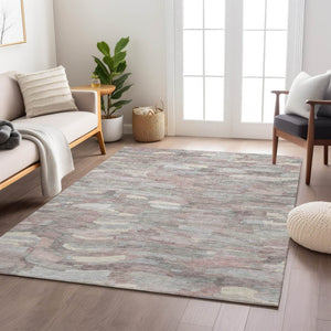 HomeRoots 10' Blush and Gray Striped Washable Area Rug - Stylish, Durable, Indoor-Outdoor Perfect for Homes! 641229