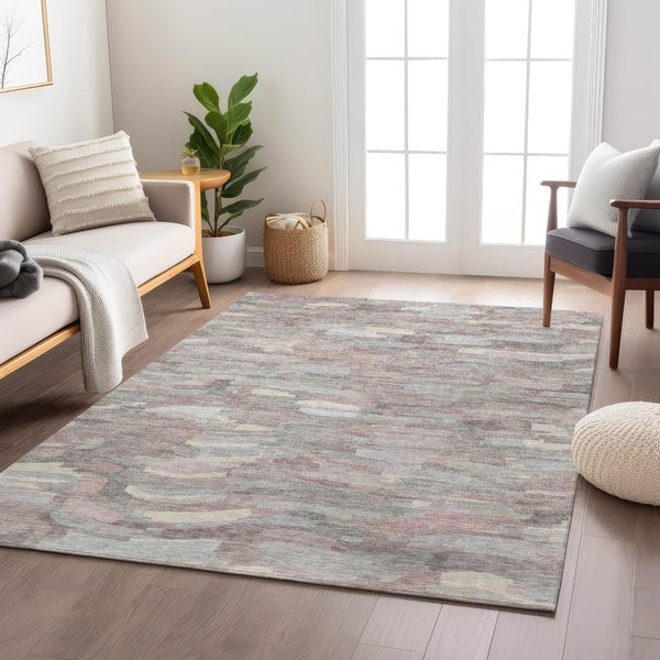 HomeRoots 10' Blush and Gray Striped Washable Area Rug - Stylish, Durable, Indoor-Outdoor Perfect for Homes! 641229
