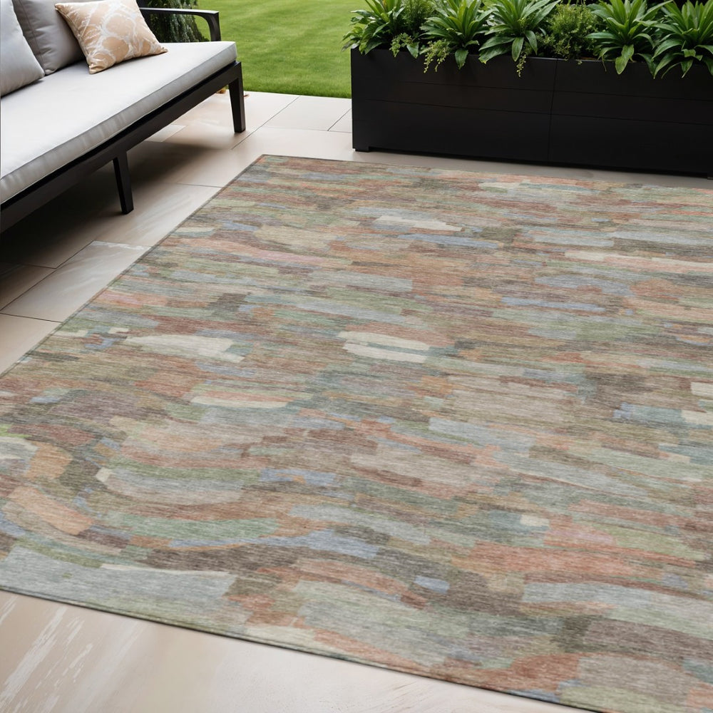 HomeRoots 5' Copper-Peach & Ivory Striped Area Rug – Stylish, Durable & Washable for Indoor/Outdoor Use! 641231