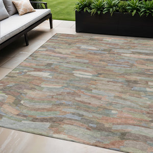 HomeRoots 5' Copper-Peach & Ivory Striped Area Rug – Stylish, Durable & Washable for Indoor/Outdoor Use! 641231
