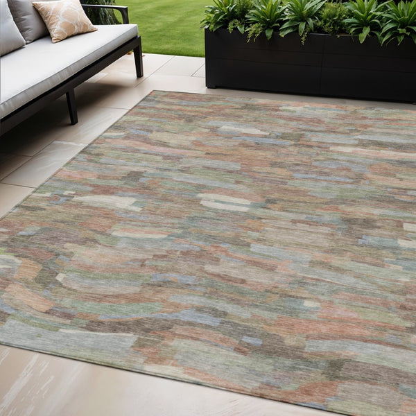HomeRoots 5' Copper-Peach & Ivory Striped Area Rug – Stylish, Durable & Washable for Indoor/Outdoor Use! 641231