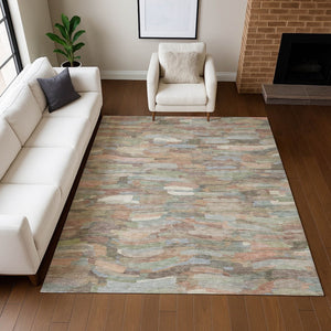 HomeRoots 5' Copper-Peach & Ivory Striped Area Rug – Stylish, Durable & Washable for Indoor/Outdoor Use! 641231