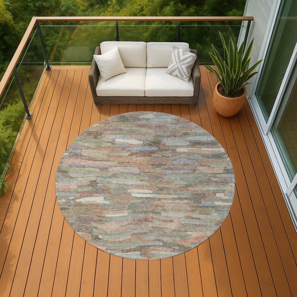 HomeRoots 8' Copper Peach Striped Round Area Rug - Washable, Durable for Indoor/Outdoor Spaces, Easy Care 641232
