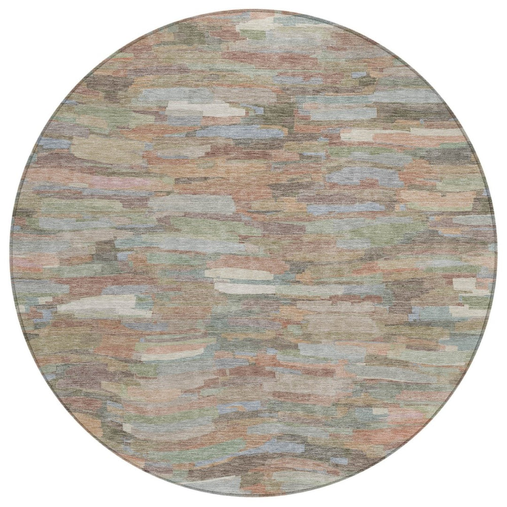HomeRoots 8' Copper Peach Striped Round Area Rug - Washable, Durable for Indoor/Outdoor Spaces, Easy Care 641232