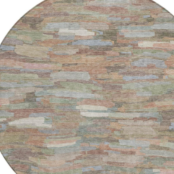 HomeRoots 8' Copper Peach Striped Round Area Rug - Washable, Durable for Indoor/Outdoor Spaces, Easy Care 641232