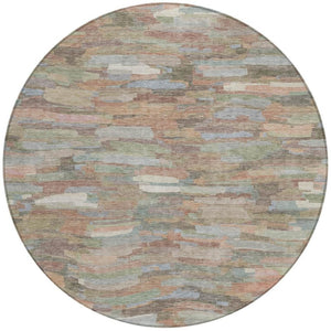 HomeRoots 8' Copper Peach Striped Round Area Rug - Washable, Durable for Indoor/Outdoor Spaces, Easy Care 641232