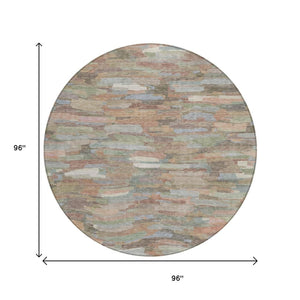 HomeRoots 8' Copper Peach Striped Round Area Rug - Washable, Durable for Indoor/Outdoor Spaces, Easy Care 641232