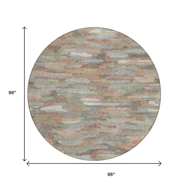 HomeRoots 8' Copper Peach Striped Round Area Rug - Washable, Durable for Indoor/Outdoor Spaces, Easy Care 641232