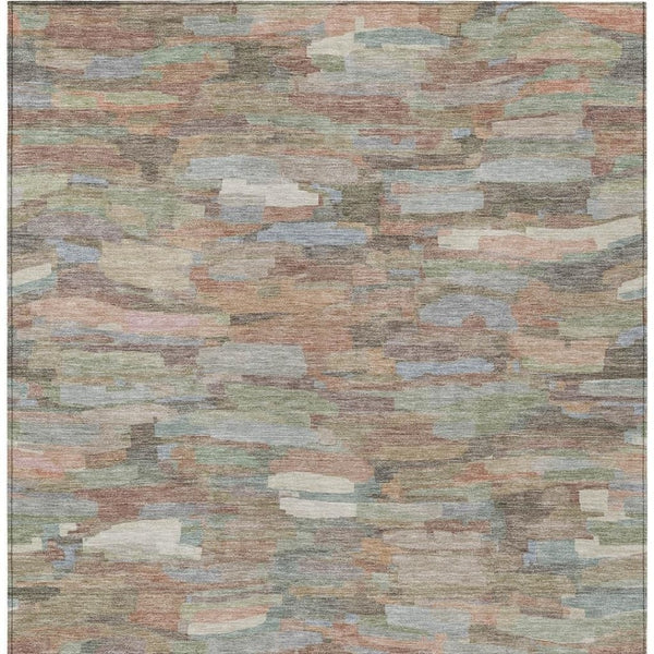 HomeRoots 8' X 10' Copper Peach & Ivory Striped Washable Rug - Classic Design for Indoor & Outdoor Spaces 641233