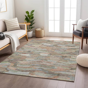 HomeRoots 8' X 10' Copper Peach & Ivory Striped Washable Rug - Classic Design for Indoor & Outdoor Spaces 641233
