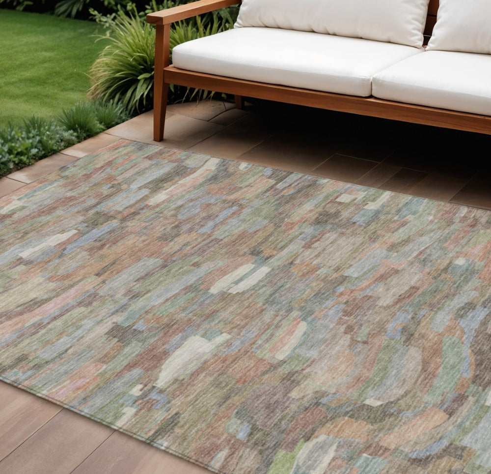 HomeRoots 10' Copper Peach Ivory Striped Washable Area Rug – Durable Indoor/Outdoor Style for Every Space 641235
