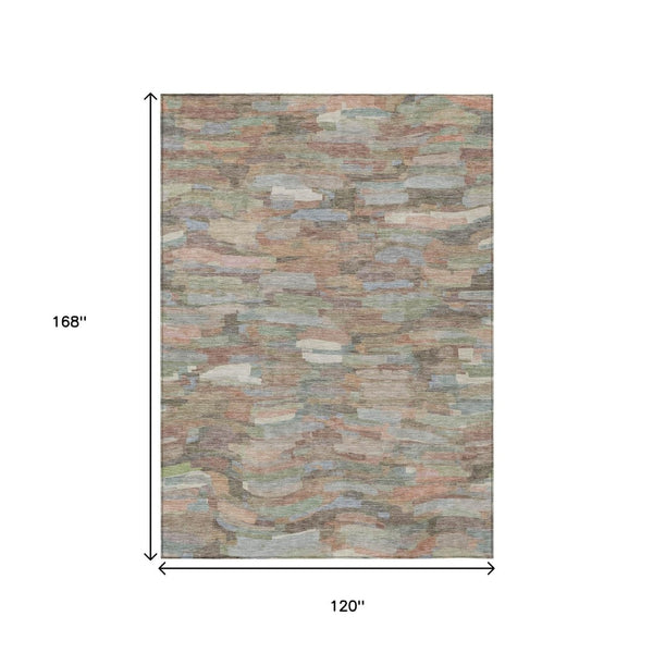 HomeRoots 10' Copper Peach Ivory Striped Washable Area Rug – Durable Indoor/Outdoor Style for Every Space 641235
