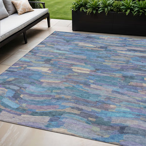 HomeRoots 5' X 8' Coastal Charm Denim Blue & Lavender Striped Washable Area Rug for Indoor/Outdoor Spaces 641237