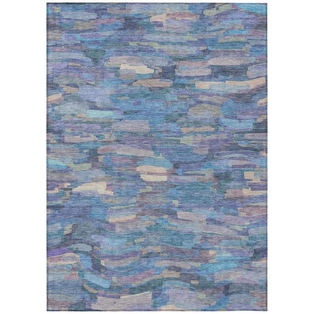 HomeRoots 5' X 8' Coastal Charm Denim Blue & Lavender Striped Washable Area Rug for Indoor/Outdoor Spaces 641237