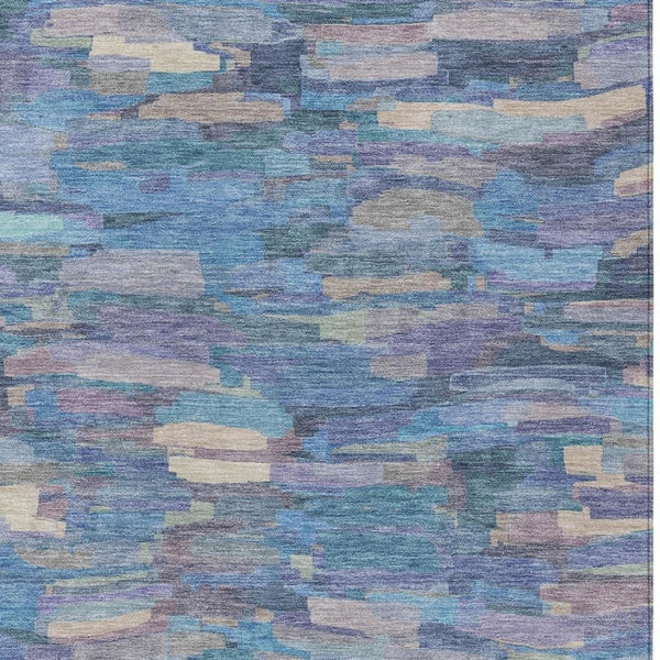 HomeRoots 5' X 8' Coastal Charm Denim Blue & Lavender Striped Washable Area Rug for Indoor/Outdoor Spaces 641237