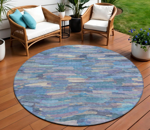 HomeRoots 8' Denim Blue Lavender & Ivory Striped Washable Area Rug – Perfect for Indoor & Outdoor Spaces! 641238