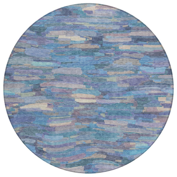 HomeRoots 8' Denim Blue Lavender & Ivory Striped Washable Area Rug – Perfect for Indoor & Outdoor Spaces! 641238