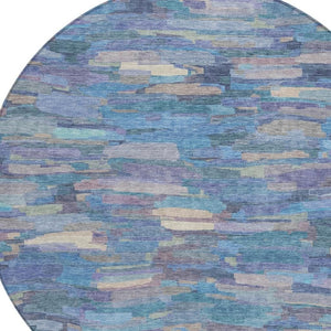 HomeRoots 8' Denim Blue Lavender & Ivory Striped Washable Area Rug – Perfect for Indoor & Outdoor Spaces! 641238