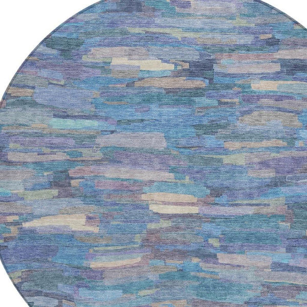 HomeRoots 8' Denim Blue Lavender & Ivory Striped Washable Area Rug – Perfect for Indoor & Outdoor Spaces! 641238