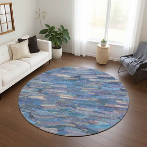 HomeRoots 8' Denim Blue Lavender & Ivory Striped Washable Area Rug – Perfect for Indoor & Outdoor Spaces! 641238