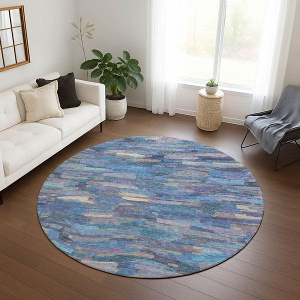 HomeRoots 8' Denim Blue Lavender & Ivory Striped Washable Area Rug – Perfect for Indoor & Outdoor Spaces! 641238