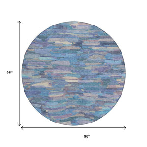 HomeRoots 8' Denim Blue Lavender & Ivory Striped Washable Area Rug – Perfect for Indoor & Outdoor Spaces! 641238