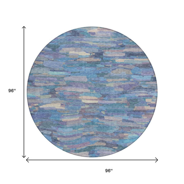 HomeRoots 8' Denim Blue Lavender & Ivory Striped Washable Area Rug – Perfect for Indoor & Outdoor Spaces! 641238