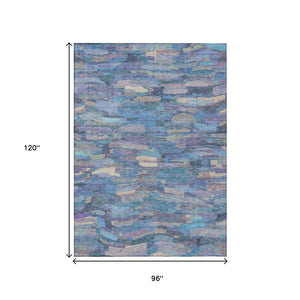 HomeRoots 8' X 10' Coastal Denim Blue and Lavender Striped Washable Area Rug for Indoor and Outdoor Use 641239