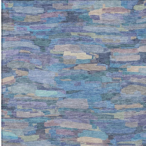 HomeRoots 8' X 10' Coastal Denim Blue and Lavender Striped Washable Area Rug for Indoor and Outdoor Use 641239
