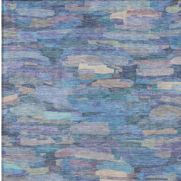 HomeRoots 8' X 10' Coastal Denim Blue and Lavender Striped Washable Area Rug for Indoor and Outdoor Use 641239