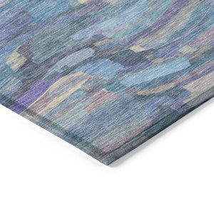 HomeRoots 9' Coastal Chic Denim Blue, Lavender & Ivory Striped Washable Area Rug for Indoor & Outdoor Use 641240